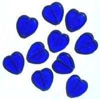 10 15mm Flat Cut Window Heart Beads Sapphire
